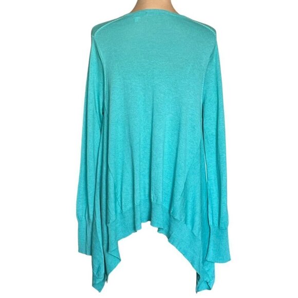 NWOT Acrobat  V-Neck Sweater Sz.L Turquoise Blue Asymmetrical Hem Relaxed Fit - Picture 9 of 11